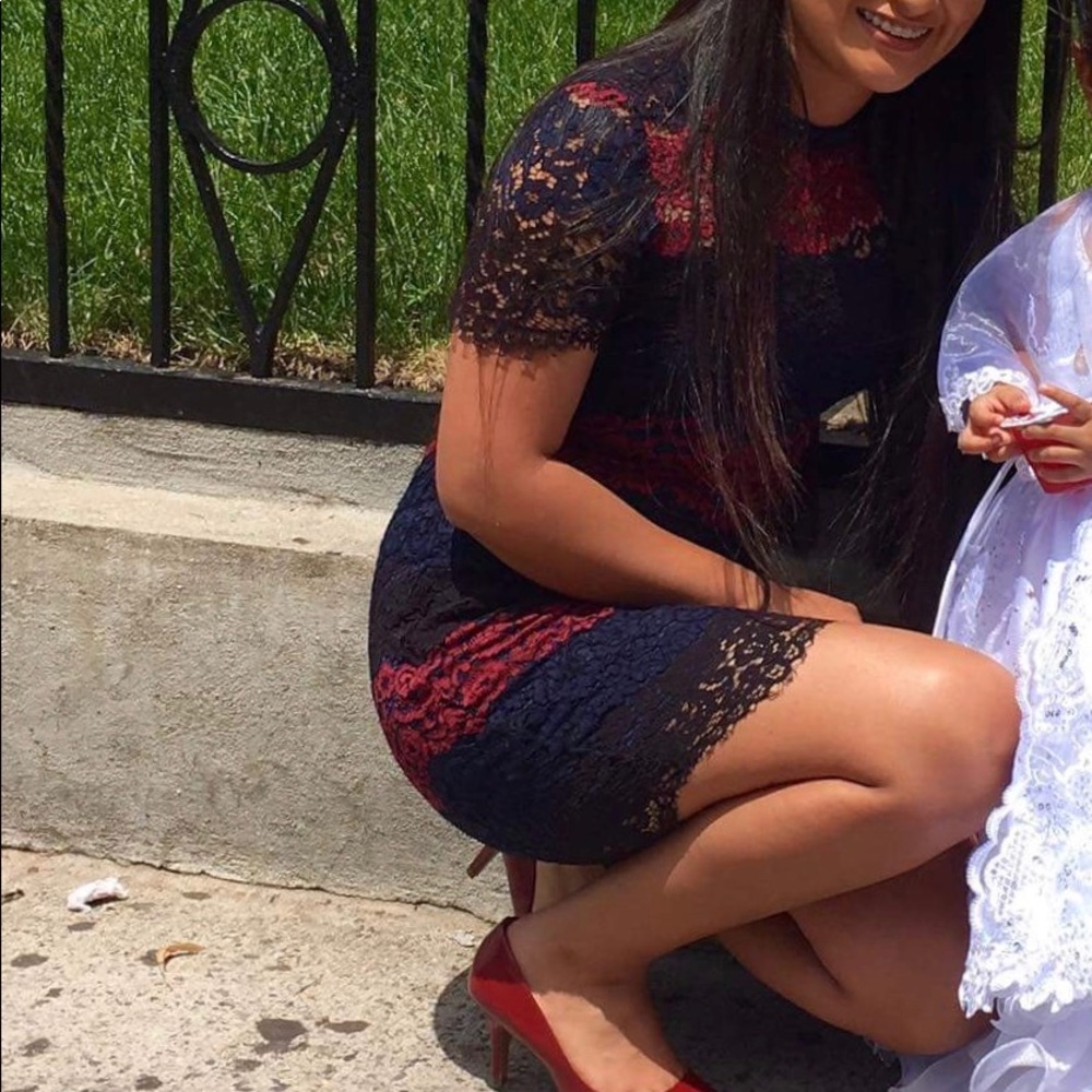 All lace blue, red, black dress; only worn twice